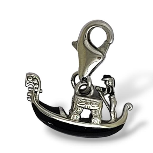 New 925 Sliver with Black Enamel Gondola Charm Highly Detailed from every angle - Picture 4 of 7